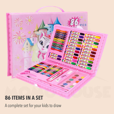 86 pcs Kids Crayon Painting Pen Drawing Art Set Colour Pencils with Case Colour Pensil Warna