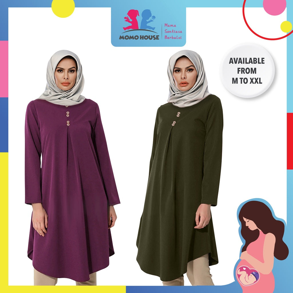 Maternity Baju Muslimah Top Cotton Long Sleeve T-Shirt Baju Mengandung Labuh Muslimah Blouse Mesra Muslim (MBM005)