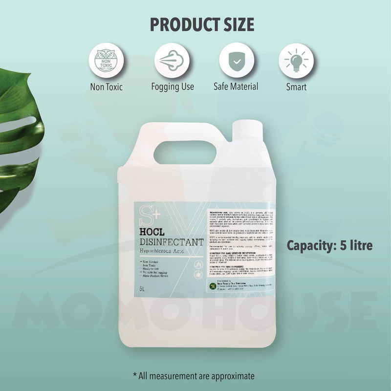 S+ HOCL Disinfectant Hypochlorous Acid Sanitiser Surface Environment Fogging Sanitiser Ready Stock (5 Litre）