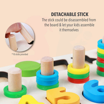 3 in 1 Number Shape Matching Wooden Logarithmic Board Educational Kids Counting Stacker Toy Puzzle