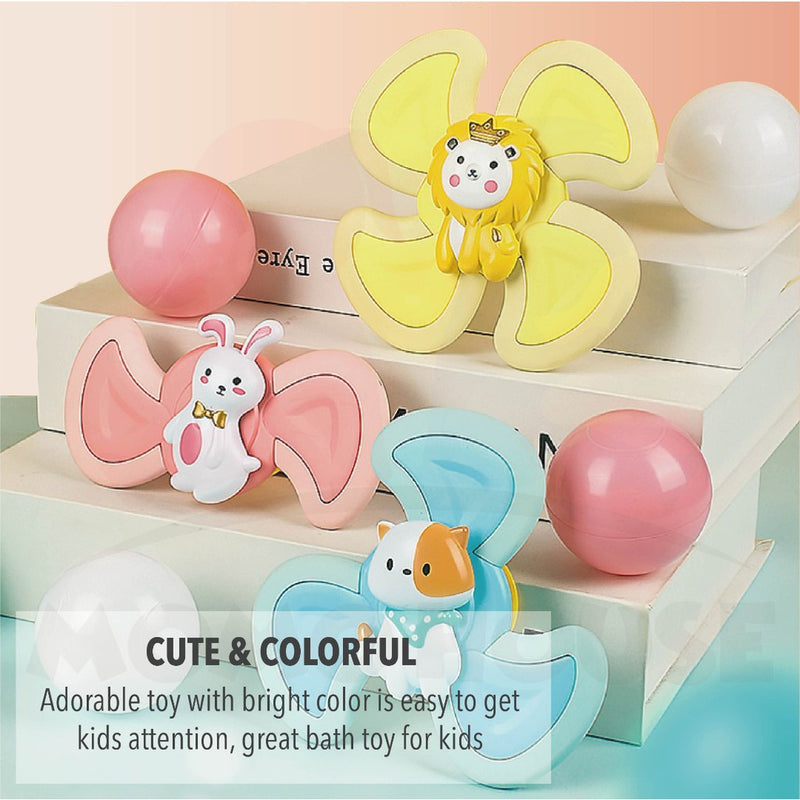 Cartoon Animal Spinning Toy Suction Cup Baby Kids Hand Spinner Bath Toys Mainan Pusingan