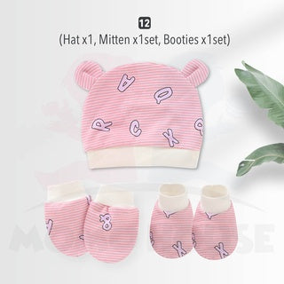 Newborn Baby Set Mittens Booties Hat Anti Scratching Hand Protection Knitted Cotton Sarung Tangan Sarung Kaki Topi Set