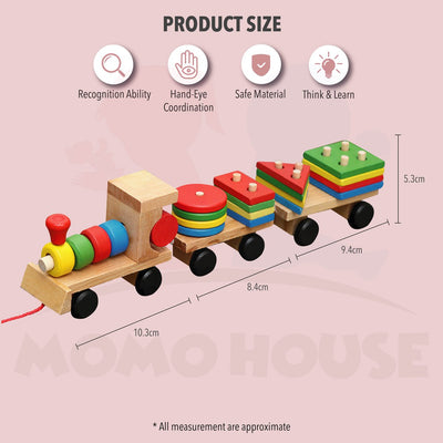 Wooden Walking Train Stacking Geometry Shape Block Kids Toy Matching Childhood Educational Train Set