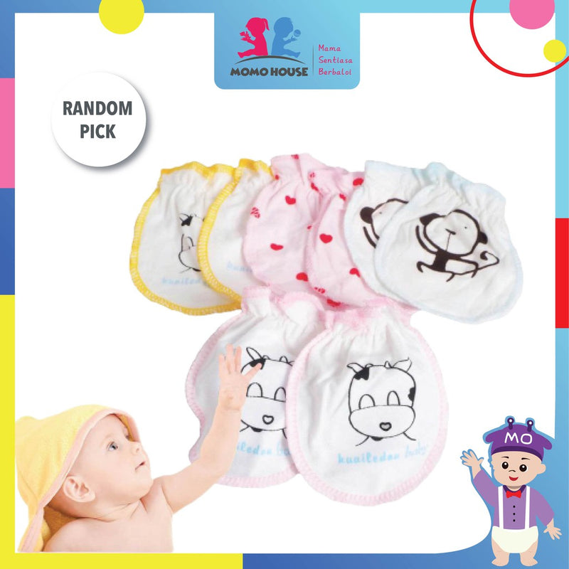 Soft Cotton Cute Baby Mitten Anti Stretch Baby Glove Sarung Tangan (Design Random Pick)