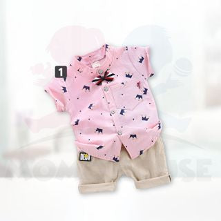 Newborn Baby Boy Clothing Shirt Short Sleeve Set (BM025)