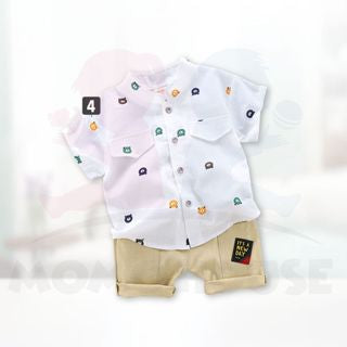 Newborn Baby Boy Clothing Shirt Short Sleeve Set (BM025)