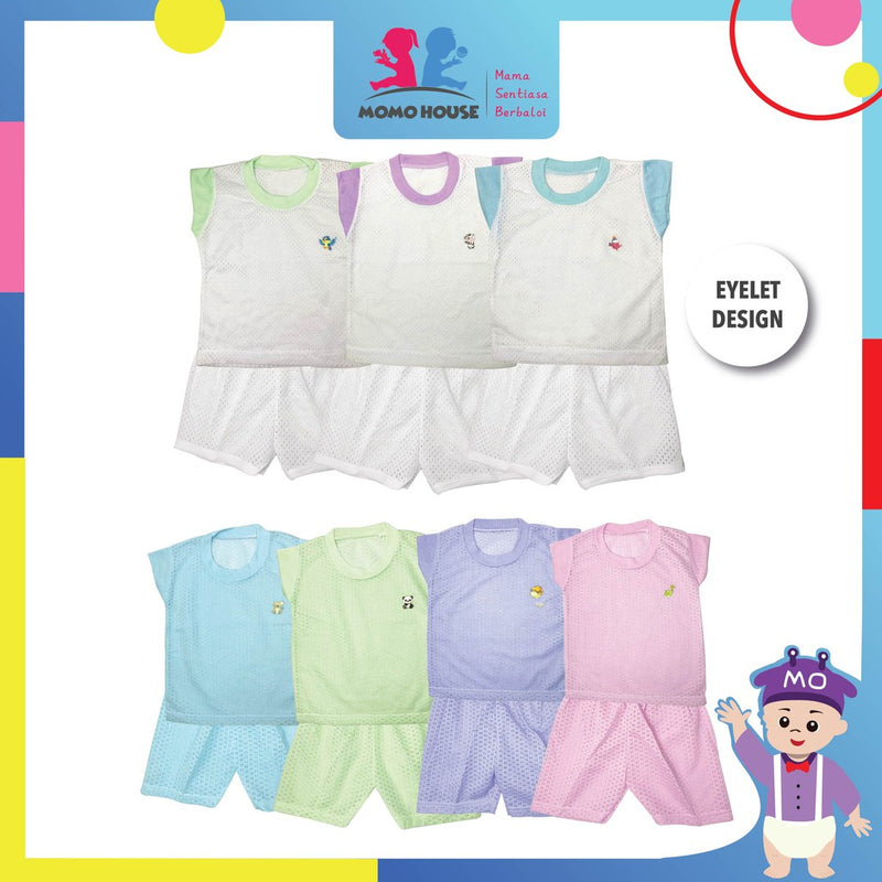 Baby T-shirt Eyelet Suit / Baju Baby Lubang (3-24M) (1pcs = Baju + Seluar) (Random Pick) (3900C & 3900W)