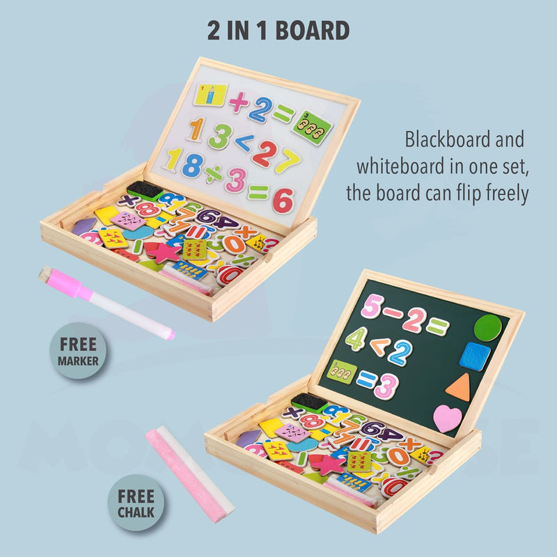 Wooden Education Black & Whiteboard Box With Magnetic Puzzles