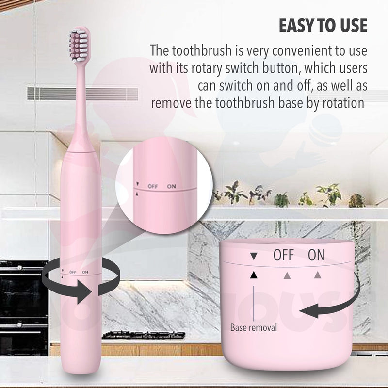 Sonic Electric Toothbrush Good For Cleansing Braces & Teeth Berus Gigi Battery IPX7 Waterproof More Vibration