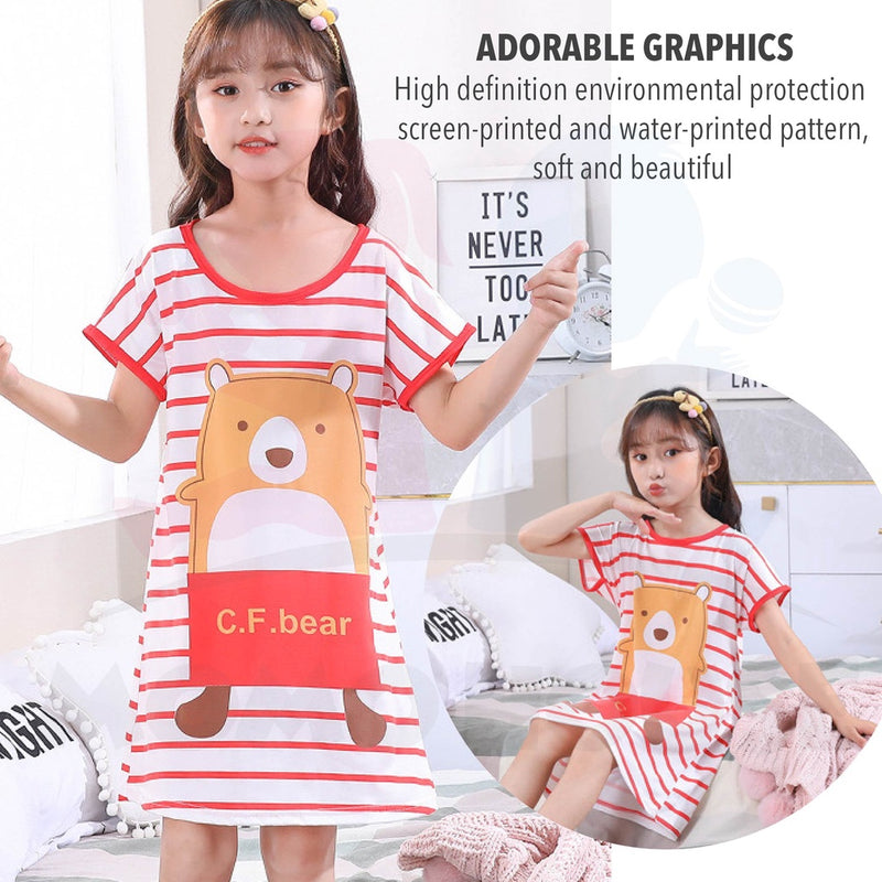 Kids Girl Loose Pyjamas Dress With Cute Cartoon Baju Tidur Kanak-Kanak Pyjamas Nightwear ( MYB042 )