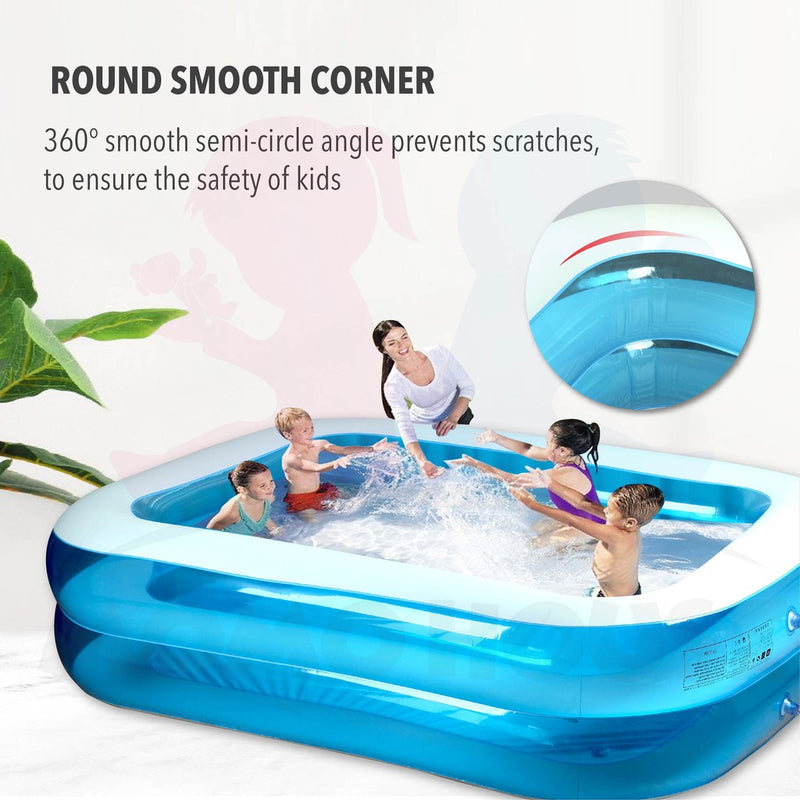 (L)200x(W)150x(H)50cm Inflatable 2 Ring Swimming Pool Kolam Renang Electric Air Pump Kolam Mandi Besar