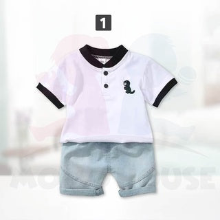 Short Sleeve Baby Boy Kids Polo Shirt Set Dino Design POLO T-shirt + Pant Baju Kanak-Kanak Lengan Pendek T-shirt(MYB039)