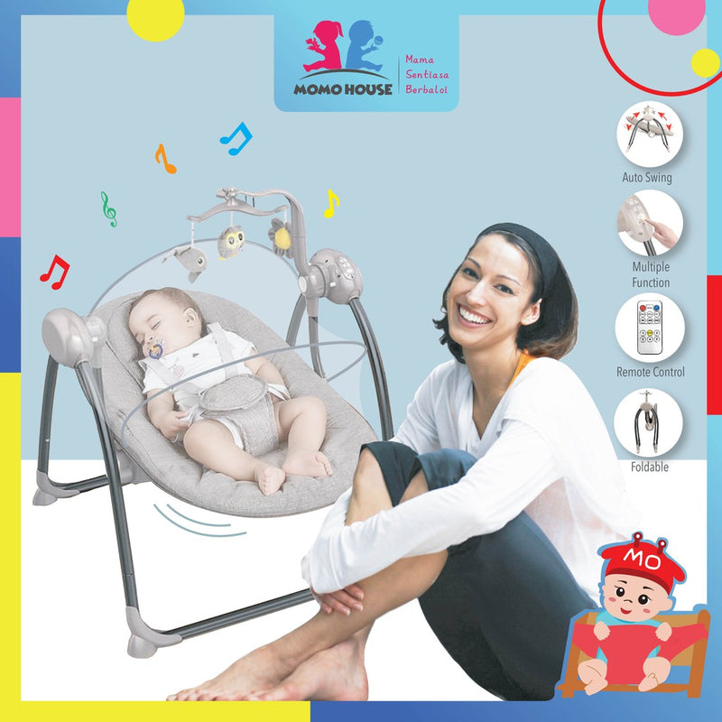 Newborn Electric Baby Auto Swing Rocking Chair Mosquito Net Tent Automatic Remote Rocker