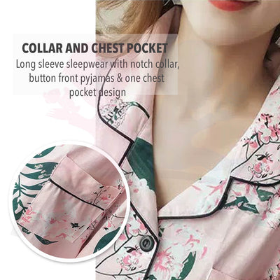 Cute Loose Women Pyjamas 100% Cotton Long Sleeve Nightwear Baju Tidur ( WP001 )