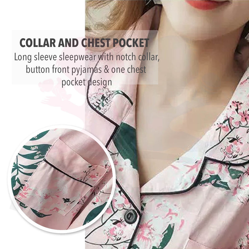 Cute Loose Women Pyjamas 100% Cotton Long Sleeve Nightwear Baju Tidur ( WP001 )