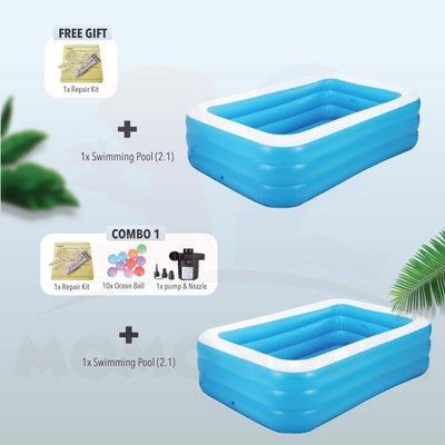 (L)210x(W)125x(H)50cm - Inflatable 3 Ring Swimming Pool