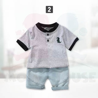 Short Sleeve Baby Boy Kids Polo Shirt Set Dino Design POLO T-shirt + Pant Baju Kanak-Kanak Lengan Pendek T-shirt(MYB039)