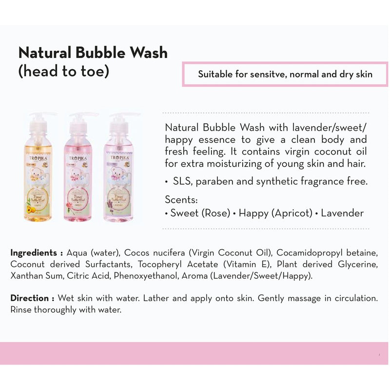 Tropika Natural Bubble Wash Head To Toe Natural Healthy Effective