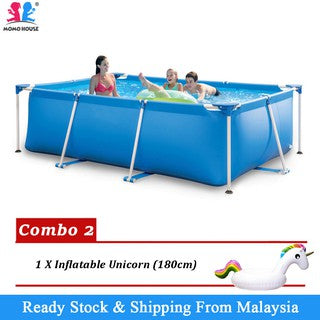 (L)300x(W)200x(H)66cm Rectangular Frame Pool Large Capacity Swimming Pool Bingkai Keluli