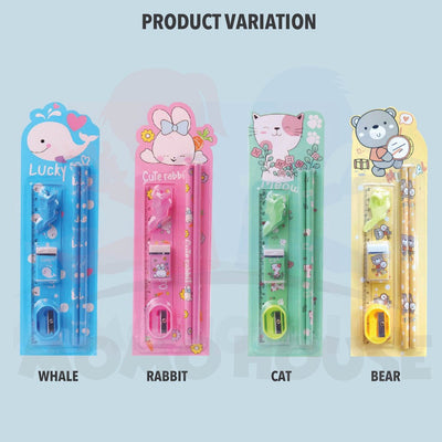 6 in 1 Kids Stationery Set Children's pencils 6pcs Stationery Set Gift Present Birthday Party Pensil Kanak Kanak