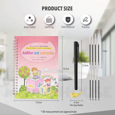 (Free Pens) 4 Book Magic Writing Copybook Calligraphy Writing Book For Kid Buku Latihan