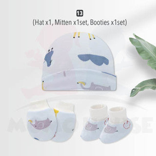 Newborn Baby Set Mittens Booties Hat Anti Scratching Hand Protection Knitted Cotton Sarung Tangan Sarung Kaki Topi Set