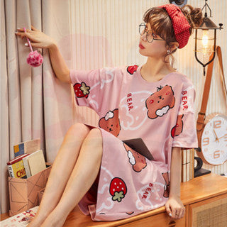 Women Dress Pyjamas 100% Cotton Short Sleeve Nightdress Sleepwear Baju Tidur Wanita Pajamas Women (WP002)