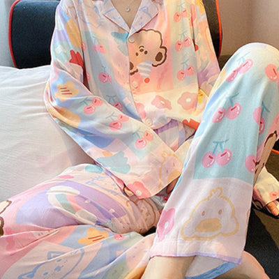 Cute Loose Women Pyjamas 100% Cotton Long Sleeve Nightwear Baju Tidur ( WP001 )