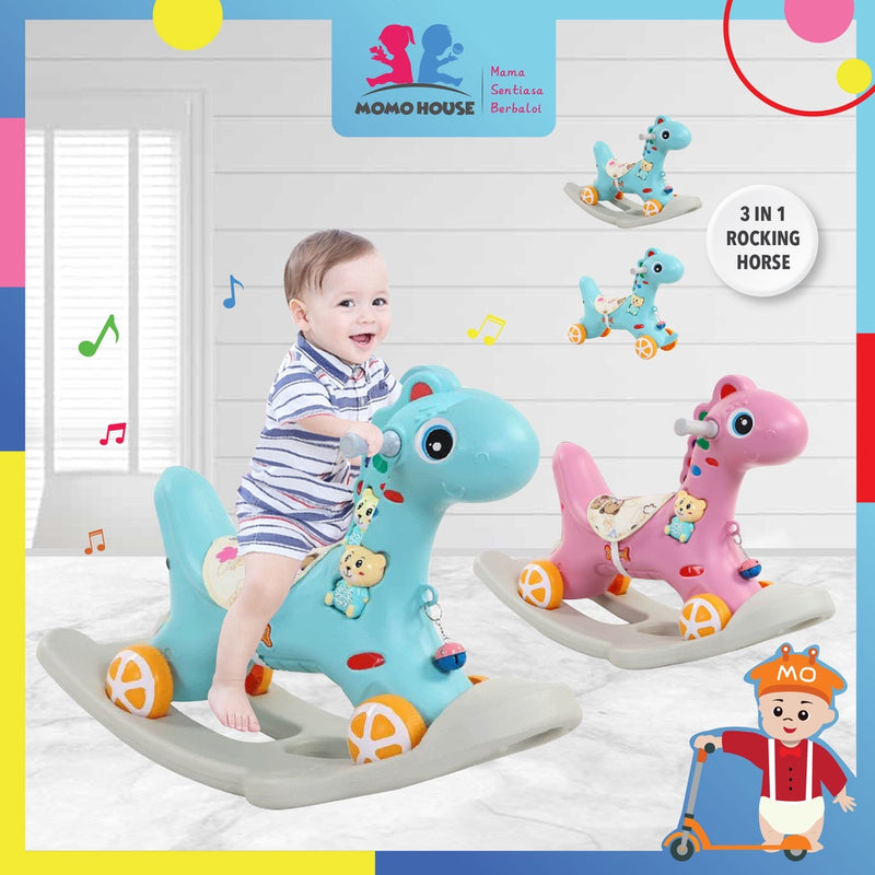 2 In 1 Kids Rocking Horse Rider Push Car Multifunctional Pony Musical Toys Kuda Goyang Mainan Budak