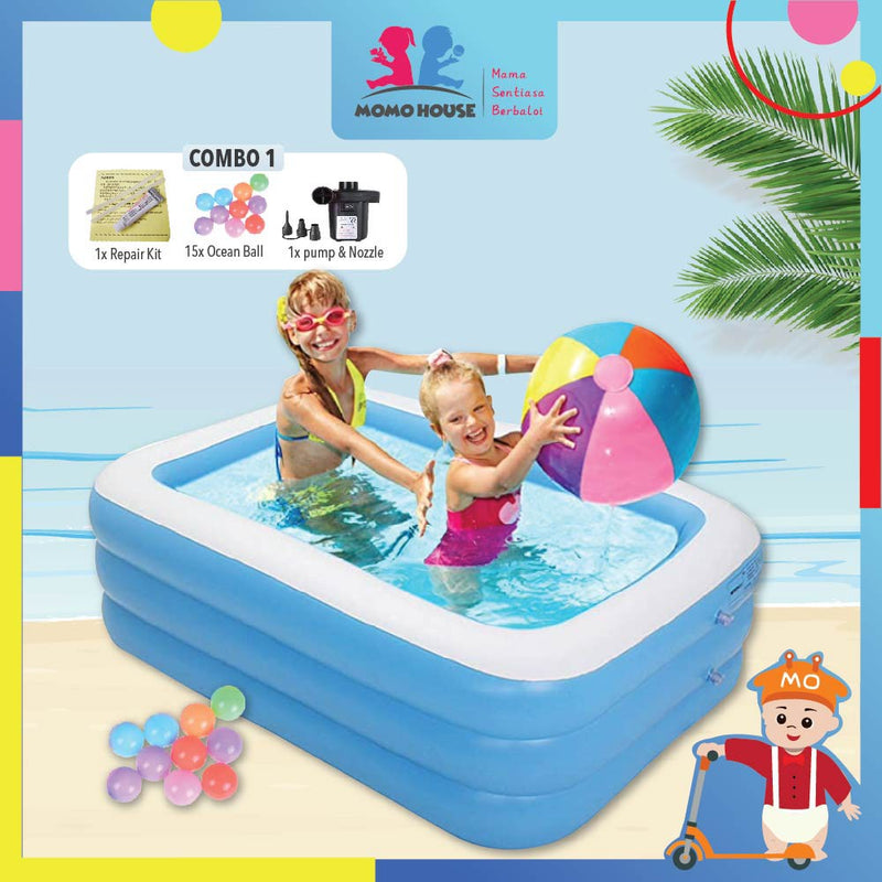 (L)150x(W)110x(H)50cm - Inflatable 3 Rings Swimming Pool