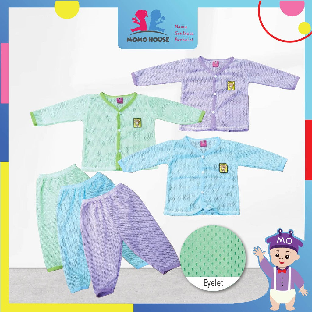 Baju Lubang Baju Baby Long Sleeve / Baby Eyelet Suit Cotton Long Pants (1pcs = Baju + Seluar) (Random Pick) (9215)