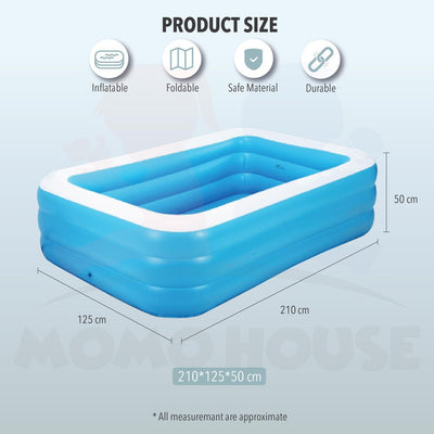 (L)210x(W)125x(H)50cm - Inflatable 3 Ring Swimming Pool