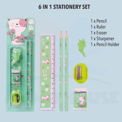 6 in 1 Kids Stationery Set Children's pencils 6pcs Stationery Set Gift Present Birthday Party Pensil Kanak Kanak