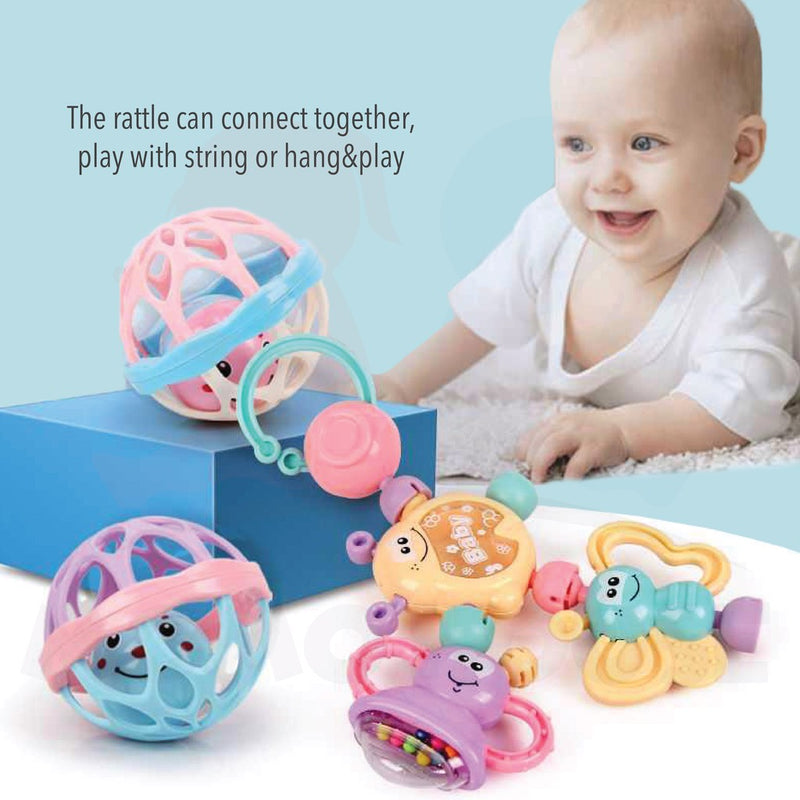 (7pcs) Soft Rubber Baby Rattle Hanging Toys Playset For Newborn Teether Infant Baby Toys Early Learning Education Toy