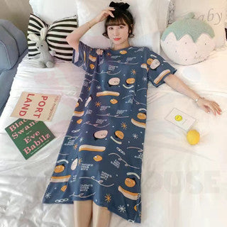 Women Dress Pyjamas 100% Cotton Short Sleeve Nightdress Sleepwear Baju Tidur Wanita Pajamas Women (WP002)