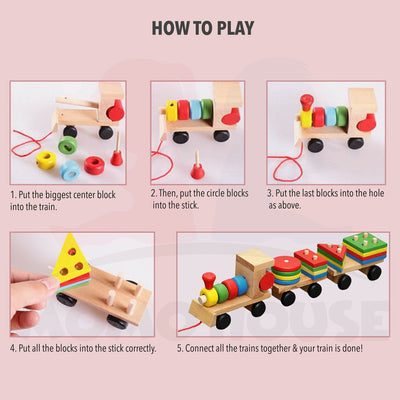 Wooden Walking Train Stacking Geometry Shape Block Kids Toy Matching Childhood Educational Train Set