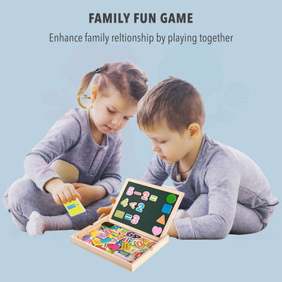 Wooden Education Black & Whiteboard Box With Magnetic Puzzles