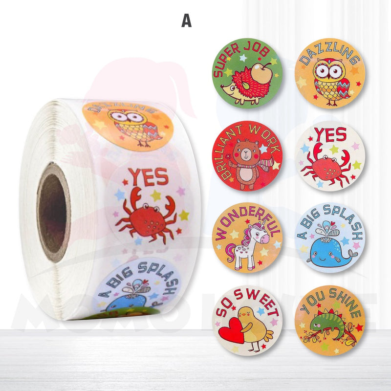 500pcs/roll Round Sticker Labels Roll Reward Stickers Encouragement Sticker For Kids Cute Sticker Murah