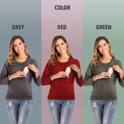 Maternity Blouse Breastfeeding Long Sleeve Side Opening Feeding Nursing Blouse Pregnant (MBLS)