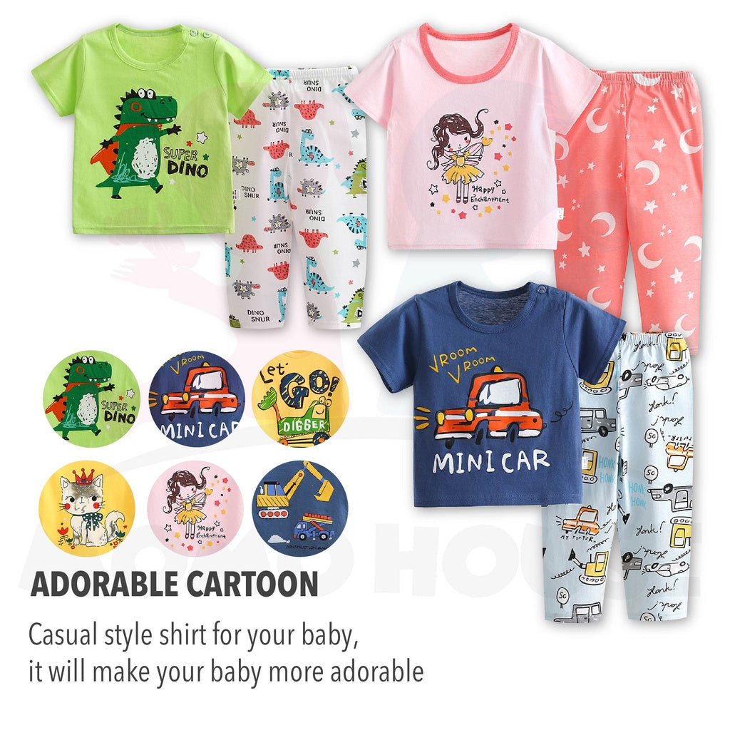 Newborn Pyjamas Baby Sleepsuit Short Sleeve Long Pant Set Kids Baju Set Dengan Seluar Panjang ( MYB044 )
