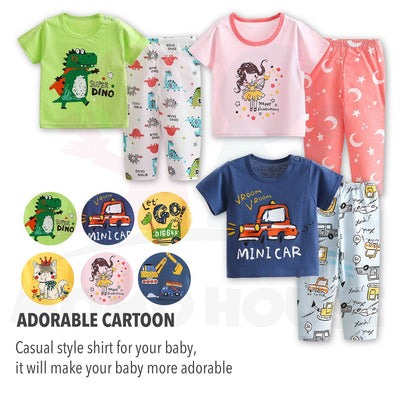 Newborn Pyjamas Baby Sleepsuit Short Sleeve Long Pant Set Kids Baju Set Dengan Seluar Panjang ( MYB044 )