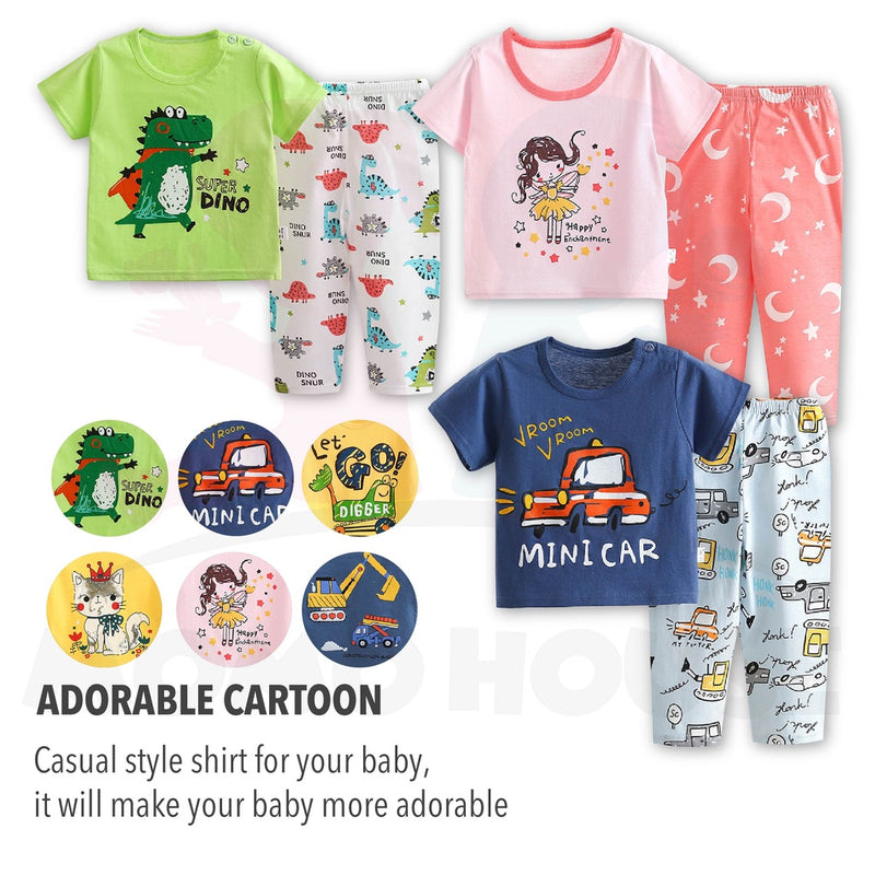 Newborn Pyjamas Baby Sleepsuit Short Sleeve Long Pant Set Kids Baju Set Dengan Seluar Panjang ( MYB044 )