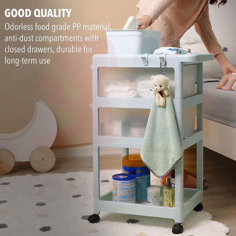 Portable Baby storage Trolley 3 Layer and 4 Layer With Drawer Rak Bayi 3 Tingkat Dengan Roda