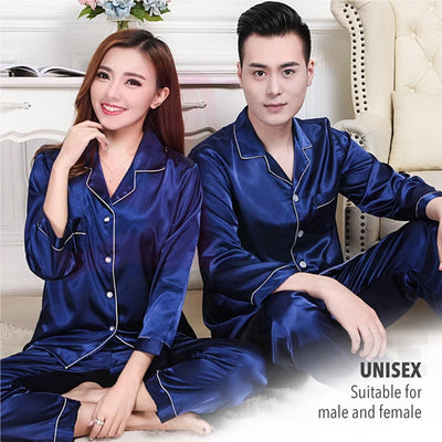 Long Sleeve Satin Silk Sleepwear Pyjamas Lengan Panjang Baju Tidur Unisex Pyjamas Nightwear Kain Licin (WP003)