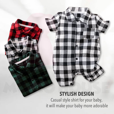 Newborn Baby Boy & Girl Plaid Print Short Sleeve Romper Baju Kanak Kanak Romper Jumpsuit (MYB040)