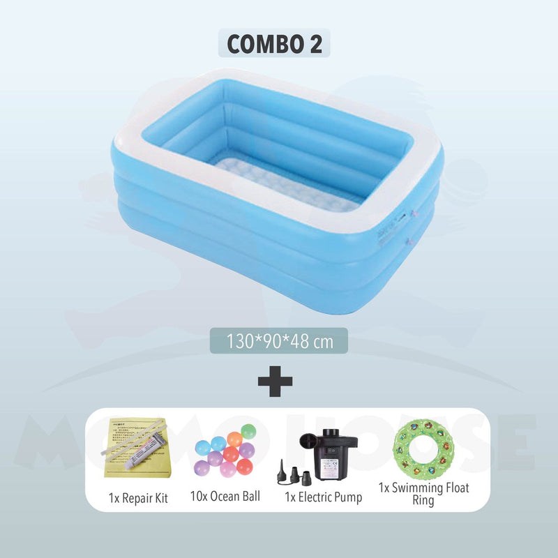 (L)130x(W)90x(H)48cm - Inflatable 3 Rings Swimming Pool