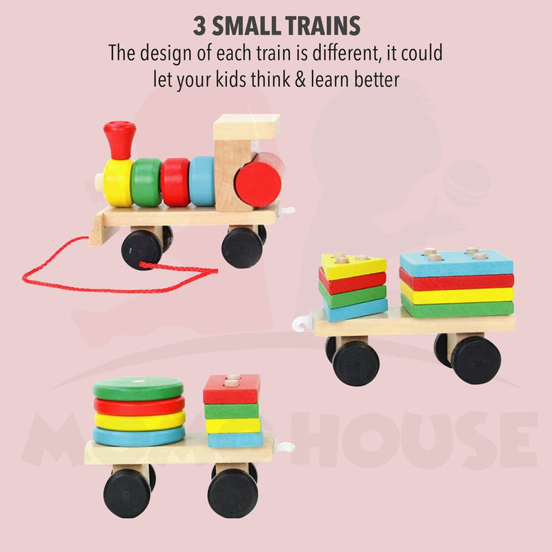 Wooden Walking Train Stacking Geometry Shape Block Kids Toy Matching Childhood Educational Train Set