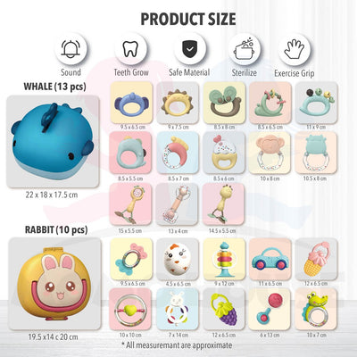 Baby Teether Set Rattle Teething Toys With Cute Storage Box Baby Toddler Newborn Gift Mainan Baby Mainan Budak Bayi