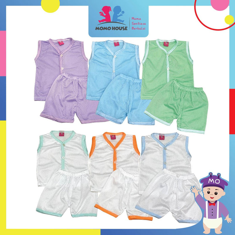 Baby Shirt Eyelet Baby Suit Short Pants and Sleeveless Shirt Sets Baju Lubang Pendek (N1013 / N1011)