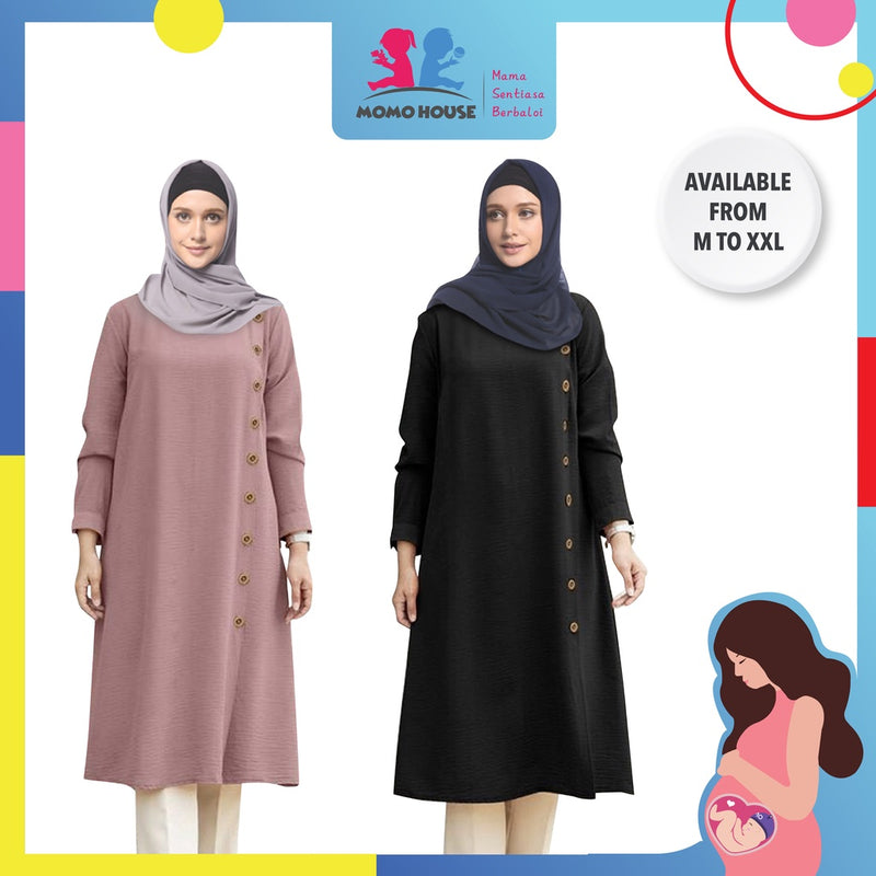 Maternity Muslimah Blouse Side Button Design Women Long Sleeve Muslimah Baju Mengandung Labuh Muslimah (MBM006)